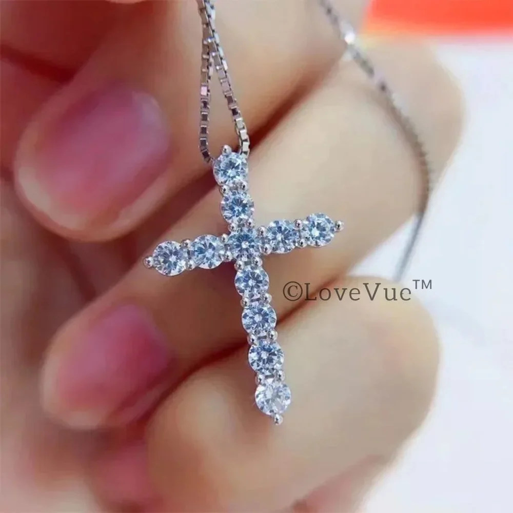 2.5mm Diamond Brilliant Cut Cross Pendant Necklace - Picture 3 of 17